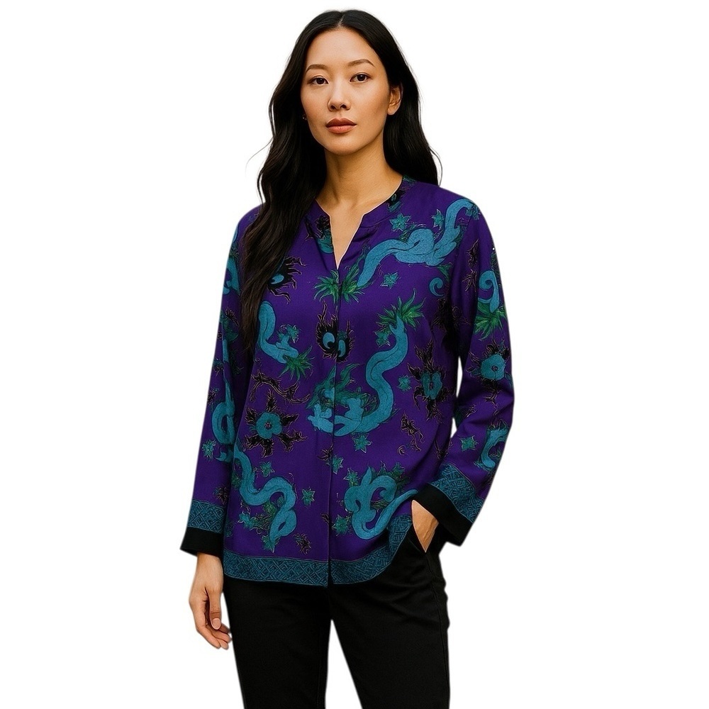 SILK Diane Von Furstenberg Watercolor‎ Art To Wear Relaxed Tunic Blouse Small - Picture 9 of 11